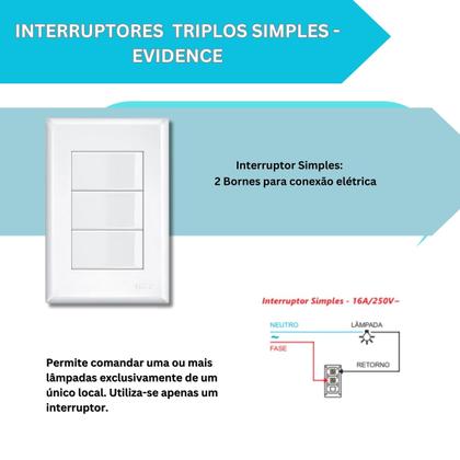 Imagem de Kit Com 2 Interruptor Triplo Simples 4x2 16a Evidence Fame