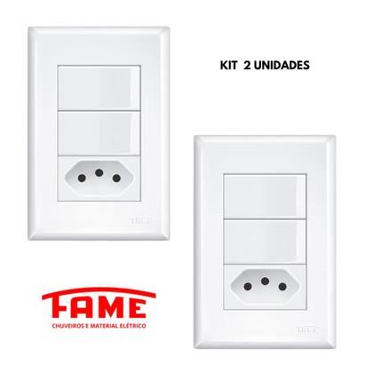 Imagem de Kit Com 2 Interruptores Duplo Simples + Tomada 20a Evidence - Fame