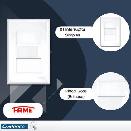 Imagem de Kit Com 2 Interruptores Simples 16A C/ Placa Evidence - FAME