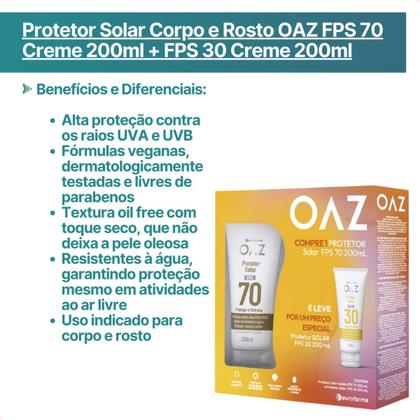 Imagem de Kit com 2 Kit Protetor Solar Oaz Fps 70 200mL + Fps 30 200mL
