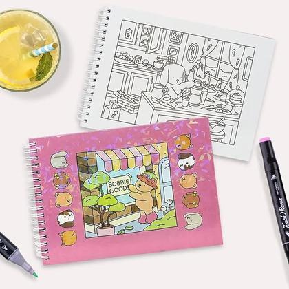 Imagem de Kit com 2 Livro de Colorir, Capa Dura, A5 Horizontal 15,5 x 21,5 cm, 50 Folhas 180g, com Proteção em Acetato