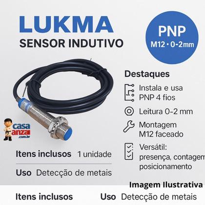 Imagem de Kit com 2 lukma sensor indutivo lm12-3002pc 6-36vdc (faceado) pnp (37001)