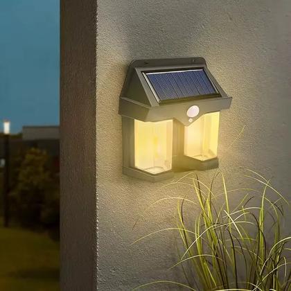 Imagem de Kit com 2 Luminárias Solar Jardim 2 Leds 600x Branco Quente Ambar Spot Parede Com Sensor Movimento Arandela