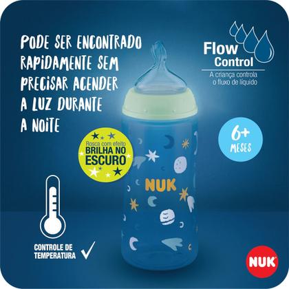 Imagem de Kit com 2 mamadeiras de 300ml nuk fase 2 temp control brilha escuro boy anticólica antivazamento