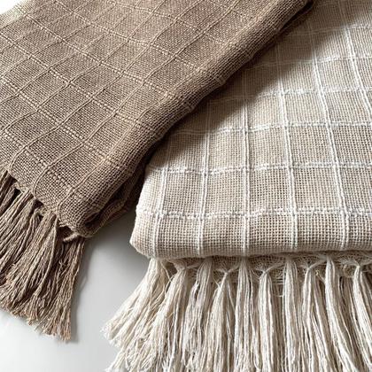 Imagem de Kit Com 2 Mantas Quadriculada Para Sofá E Camas Chocolate E Cru Xale 1,20X1,80 M