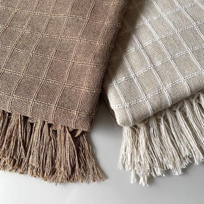 Imagem de Kit Com 2 Mantas Quadriculada Para Sofá E Camas Chocolate E Cru Xale 1,20X1,80 M