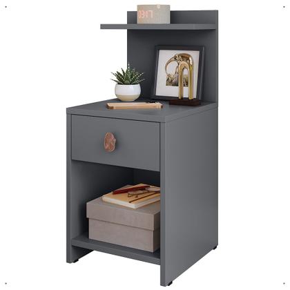 Imagem de Kit com 2 Mesa de Cabeceira 1 gaveta e prateleira Nicho com puxador Boss