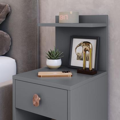 Imagem de Kit com 2 Mesa de Cabeceira 1 gaveta e prateleira Nicho com puxador Boss