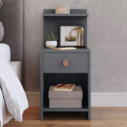 Imagem de Kit com 2 Mesa de Cabeceira 1 gaveta e prateleira Nicho com puxador Boss