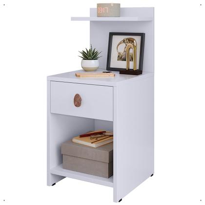 Imagem de Kit com 2 Mesa de Cabeceira 1 gaveta e prateleira Nicho com puxador Boss