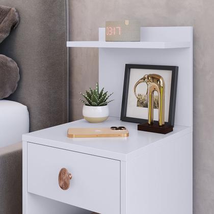 Imagem de Kit com 2 Mesa de Cabeceira 1 gaveta e prateleira Nicho com puxador Boss