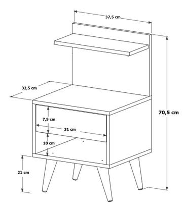 Imagem de Kit com 2 Mesa de Cabeceira Sleep Retrô com Pés Palito e 1 Gaveta