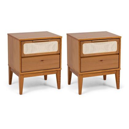 Imagem de Kit com 2 Mesas de Cabeceira 2 Gavetas Madeira Maciça Viena