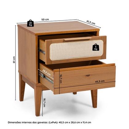 Imagem de Kit com 2 Mesas de Cabeceira 2 Gavetas Madeira Maciça Viena