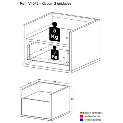 Imagem de Kit com 2 Mesas de Cabeceira 40cm Suspensa Multimóveis V4043