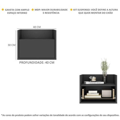 Imagem de Kit com 2 Mesas de Cabeceira 40cm Suspensa Multimóveis V4043