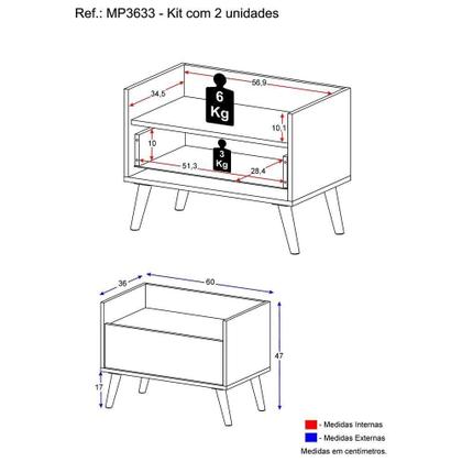 Imagem de Kit com 2 Mesas de Cabeceira 60 Cm com Pés Retrô Preta