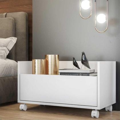 Imagem de Kit com 2 Mesas de Cabeceira 60cm com Rodízios Branca
