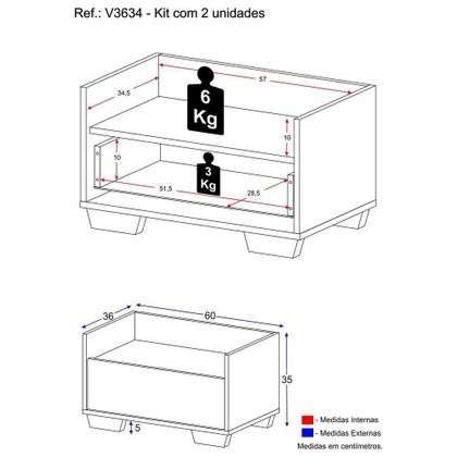 Imagem de Kit Com 2 Mesas De Cabeceira 60Cm Multimóveis V3634 Branco