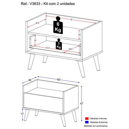 Imagem de Kit com 2 Mesas de Cabeceira 60cm Retrô Multimóveis V3633