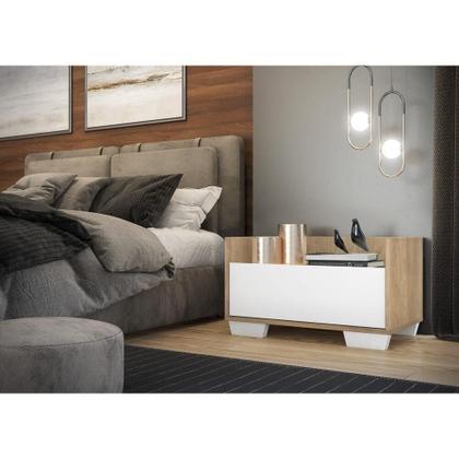 Imagem de Kit Com 2 Mesas De Cabeceira 80Cm Multimóveis V4003 Rustic/Branca Rustic/Branco