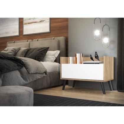 Imagem de Kit Com 2 Mesas De Cabeceira 80Cm Retrô Multimóveis V4002 Rustic/Branca/Preta Rustic/Branco/Preto