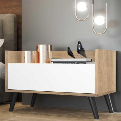 Imagem de Kit Com 2 Mesas De Cabeceira 80Cm Retrô Multimóveis V4002 Rustic/Branca/Preta Rustic/Branco/Preto