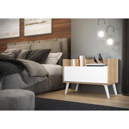 Imagem de Kit Com 2 Mesas De Cabeceira 80Cm Retrô Multimóveis V4002 Rustic/Branca Rustic/Branco