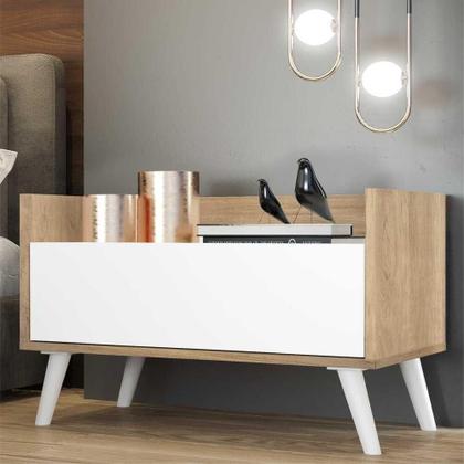 Imagem de Kit Com 2 Mesas De Cabeceira 80Cm Retrô Multimóveis V4002 Rustic/Branca Rustic/Branco