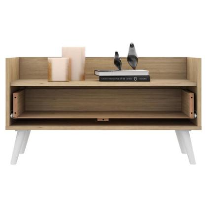 Imagem de Kit Com 2 Mesas De Cabeceira 80Cm Retrô Multimóveis V4002 Rustic/Branca Rustic/Branco