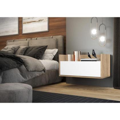 Imagem de Kit Com 2 Mesas De Cabeceira 80Cm Suspensa Multimóveis V4005 Rustic/Branca Rustic/Branco