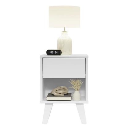 Imagem de Kit Com 2 Mesas De Cabeceira Brancas 1 Gaveta 3235