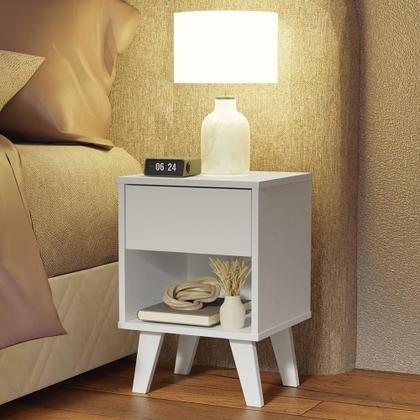 Imagem de Kit Com 2 Mesas De Cabeceira Brancas 1 Gaveta 3235