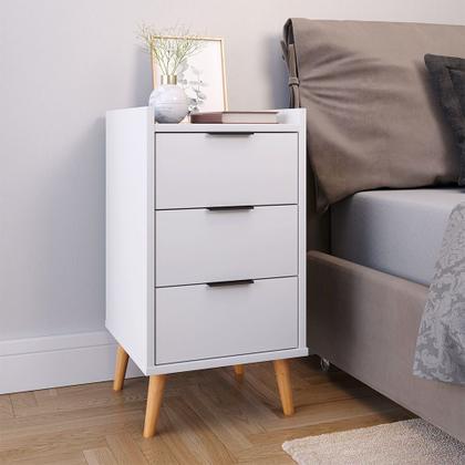 Imagem de Kit Com 2 Mesas De Cabeceira Quarto Estilo Retrô Mesa Lateral Decorativa Toni 3 Gavetas G2 Plus