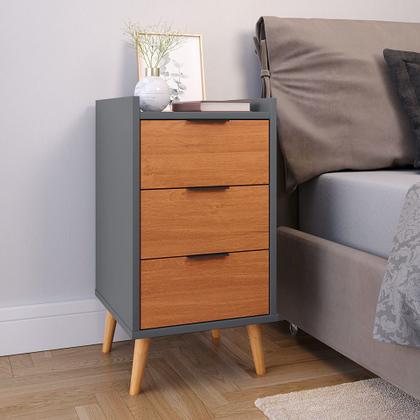 Imagem de Kit Com 2 Mesas De Cabeceira Quarto Estilo Retrô Mesa Lateral Decorativa Toni 3 Gavetas G2 Plus