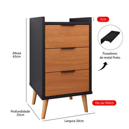 Imagem de Kit Com 2 Mesas De Cabeceira Quarto Estilo Retrô Mesa Lateral Decorativa Toni 3 Gavetas G2 Plus