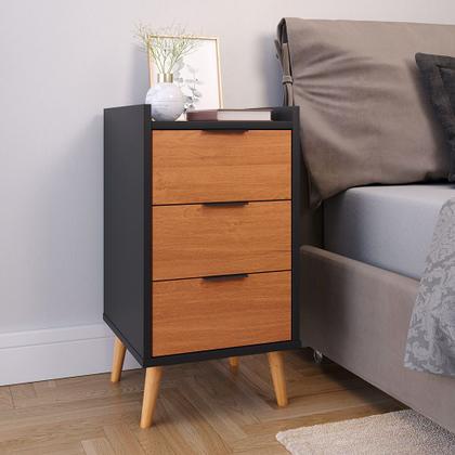 Imagem de Kit Com 2 Mesas De Cabeceira Quarto Estilo Retrô Mesa Lateral Decorativa Toni 3 Gavetas G2 Plus