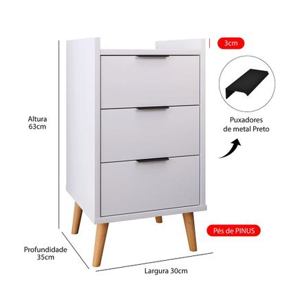 Imagem de Kit Com 2 Mesas De Cabeceira Retrô Mesinha Decorativa Quarto Casal - Toni 3 Gavetas - Branco - Lojas K7 Plus