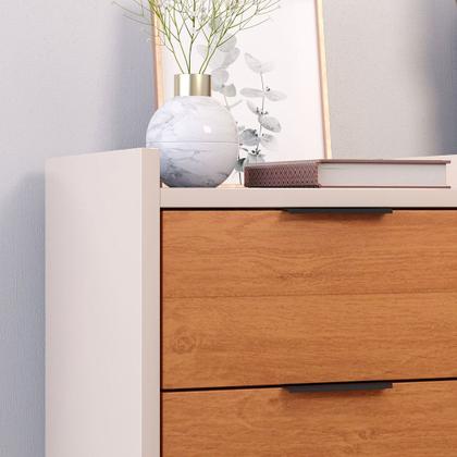 Imagem de Kit Com 2 Mesas De Cabeceira Retrô Mesinha Decorativa Quarto Casal - Toni 3 Gavetas - Off White Com Cinamomo - K7 Plus