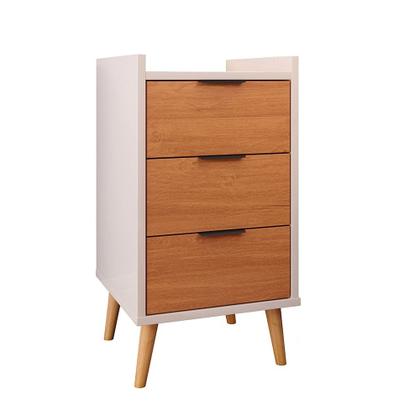 Imagem de Kit Com 2 Mesas De Cabeceira Retrô Mesinha Decorativa Quarto Casal - Toni 3 Gavetas - Off White Com Cinamomo - K7 Plus