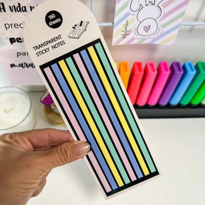 Imagem de Kit com 2 Notas Adesivas Fininhas Marcador de Página Transparente Sticky Notes Marca Texto Post It Neon e Tom Pastel