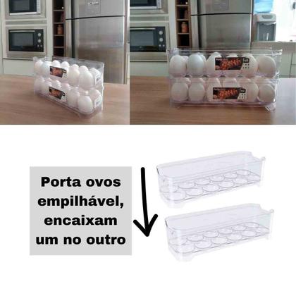 Imagem de Kit  Com 2 Organizadores Porta Ovos Para Geladeira Empilhável Acrílico UZ