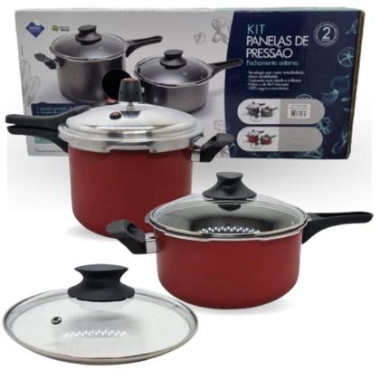 Imagem de Kit com 2 Panelas de Pressão Antiaderente Fechamento Externo 3 L e 4,5 L Rouge - Marcolar