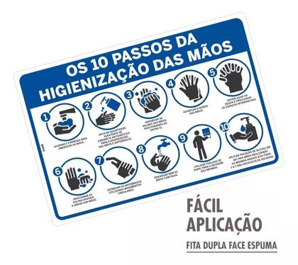 Imagem de  Kit com 2 Placas de Sinalização - 10 Passos para a Higienização das Mãos  PS (Poliestireno) para Conscientização em Saúde