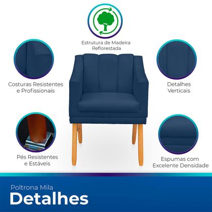 Imagem de Kit com 2 Poltronas Cadeira para Sala Confortável e Moderna Mila Suede