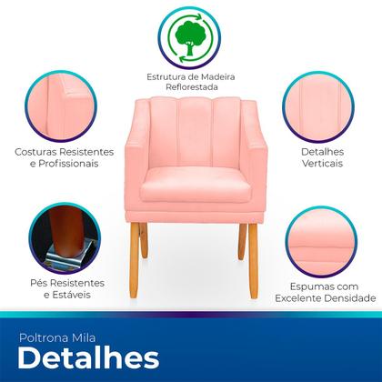 Imagem de Kit com 2 Poltronas Cadeira para Sala Confortável e Moderna Mila Suede