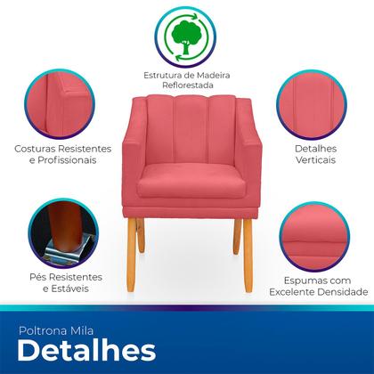 Imagem de Kit com 2 Poltronas Cadeira para Sala Confortável e Moderna Mila Suede