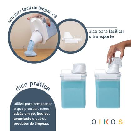 Imagem de Kit com 2 porta sabão em pó 1,8L com copo dosador e travas - Oikos