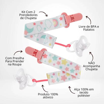 Imagem de Kit com 2 Prendedores de Chupeta Buba  Clip Trava Seguro, Fecho Jacaré e Design Fofinho para Manter a Chupeta Limpa e P