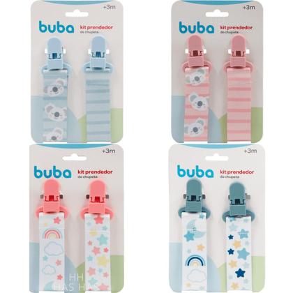 Imagem de Kit com 2 Prendedores de Chupeta Buba  Clip Trava Seguro, Fecho Jacaré e Design Fofinho para Manter a Chupeta Limpa e P